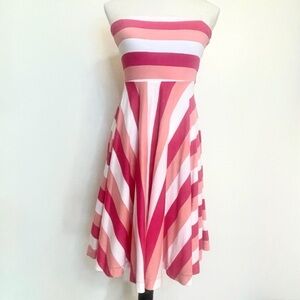 American Eagle Outfitters Pink and White Strapless Fit and Flare Dress